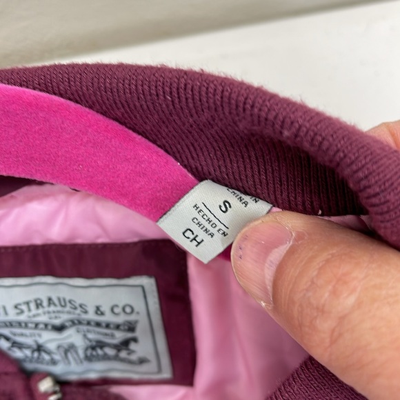 Levis Womens Bomber Jacket Burgundy  Lined Sz S - Picture 8 of 13